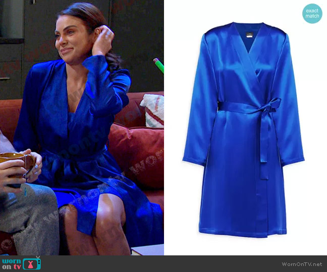 La Perla Silk-Satin Robe in Blue worn by Chloe Lane (Nadia Bjorlin) on Days of our Lives