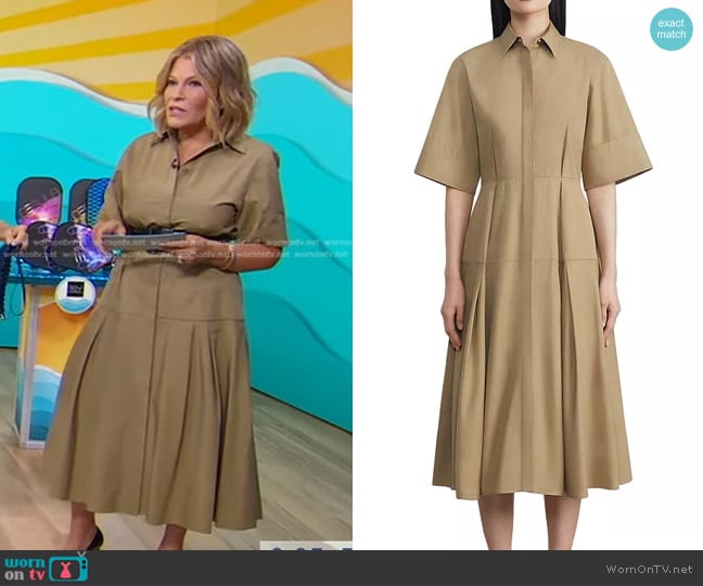 Lafayette 148 New York Pleated Cotton Poplin Midi Shirtdress worn by Tory Johnson on Good Morning America