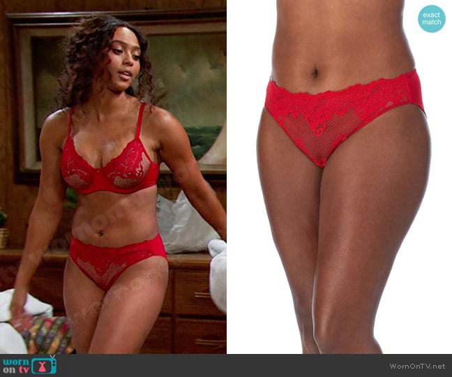 Le Mystere Lace Allure Bikini in Ruby Red worn by Talia Hunter (Aketra Sevellian) on Days of our Lives