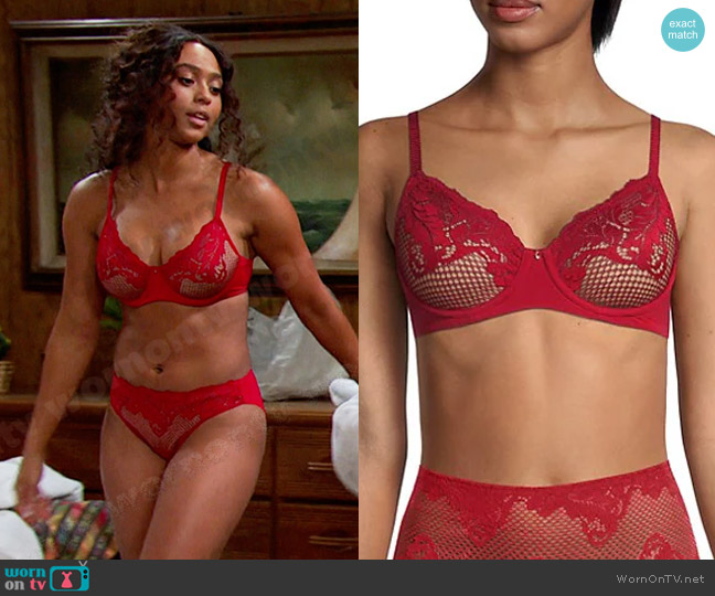 Le Mystere Lace Allure Unlined Bra in Ruby Red worn by Talia Hunter (Aketra Sevellian) on Days of our Lives
