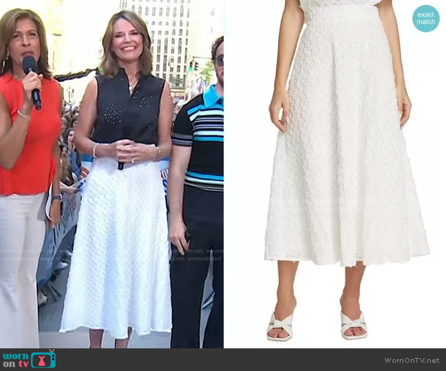 Lela Rose Embroidered Eyelet Midi-Skirt worn by Savannah Guthrie on Today