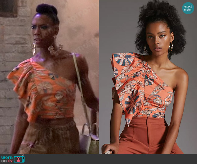 Let Me Be One-Shoulder Poplin Blouse worn by N'neka (Arlondriah Lenyéa) on General Hospital