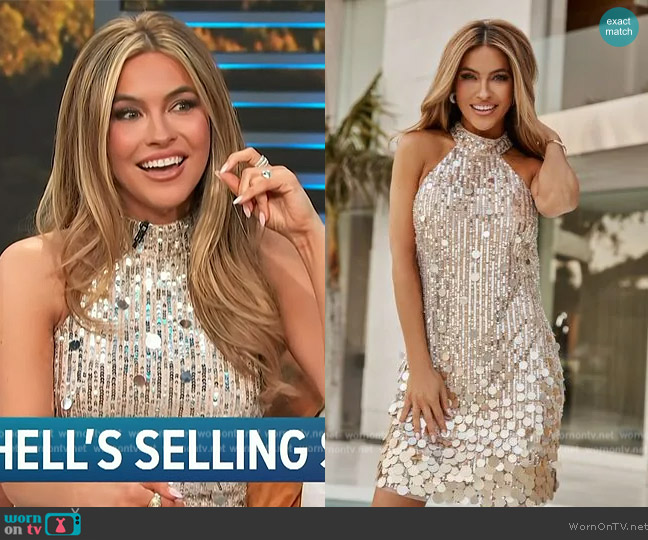 Lipsy Ombre Halter Sequin Mini Dress worn by Chrishell Stause on Access Hollywood