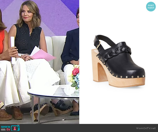 Loeffler Randall Paxton Braided-Leather Platform Clogs worn by Savannah Guthrie on Today