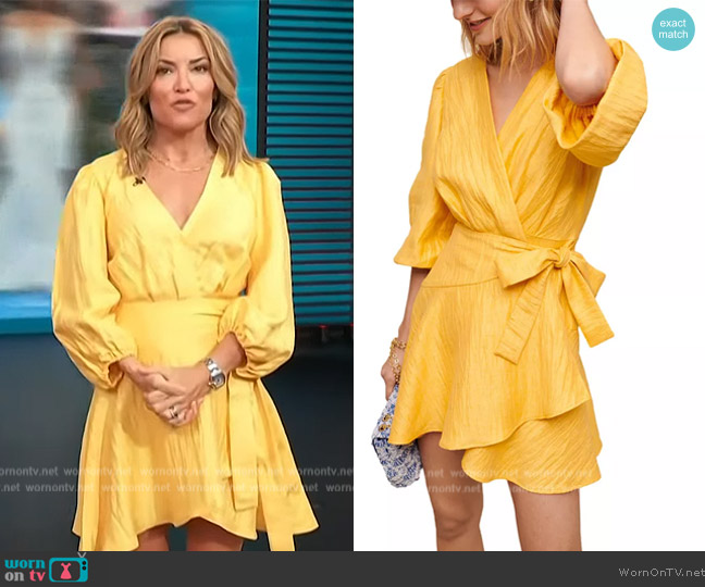 Maje Rifilo Linen Blend Wrap Dress worn by Kit Hoover on Access Hollywood