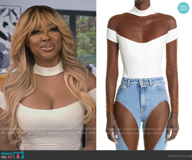Mugler Off-White Illusion Bodysuit worn by Kenya Moore on The Real Housewives of Atlanta