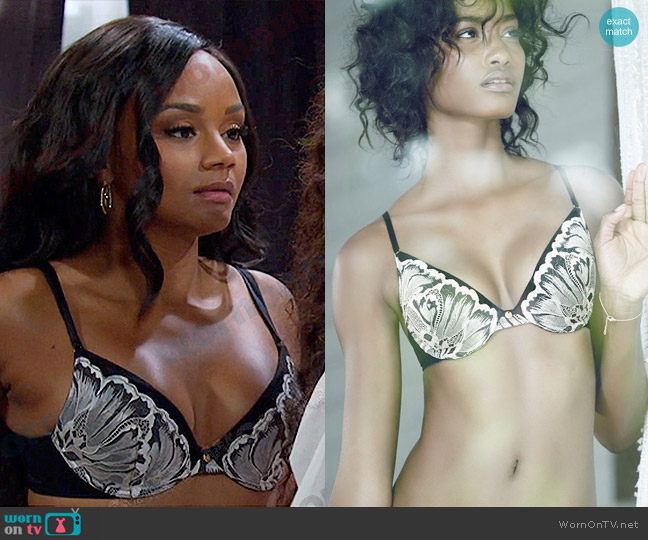 Natori Exotic Flower Underwire Contour Plunge Bra worn by Chanel Dupree (Raven Bowens) on Days of our Lives