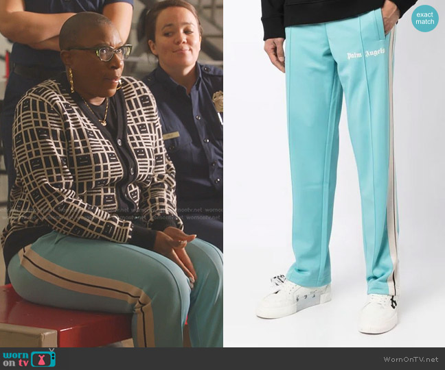 Palm Angels Classic Track Pants in Light Blue White worn by Henrietta Wilson (Aisha Hinds) on 9-1-1