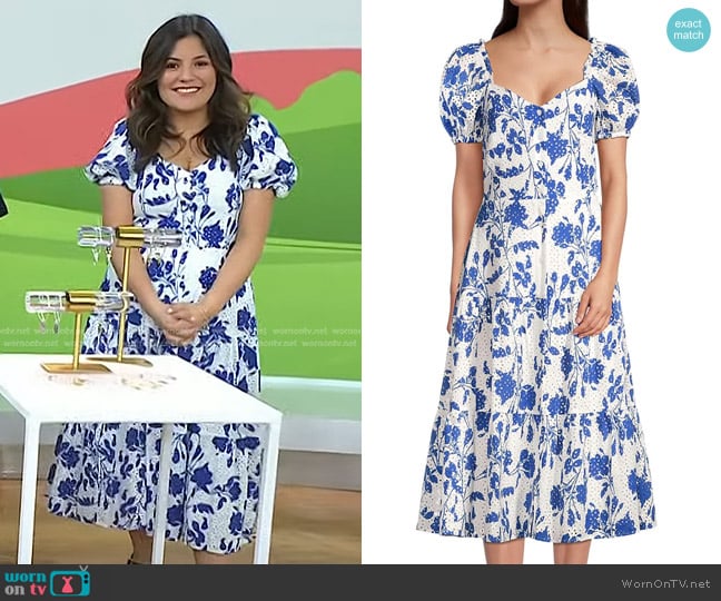 Rachel Parcell Stencil Floral Eyelet Midi Dress worn by Adrianna Barrionuevo Brach on Today
