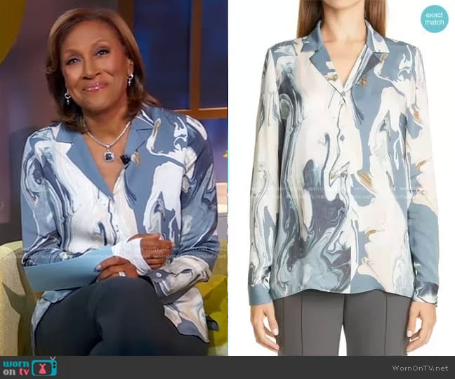 Lafayette 148 New York Rigby Marbled Blouse worn by Robin Roberts on Good Morning America