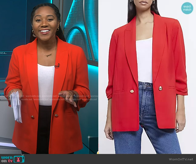 River Island Ruched Sleeve Blazer worn by Kay Angrum on NBC News Daily