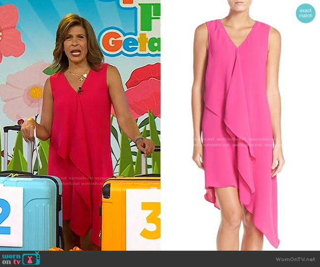 Adrianna Papell Ruffle Front Crepe High/Low Dress worn by Hoda Kotb on Today