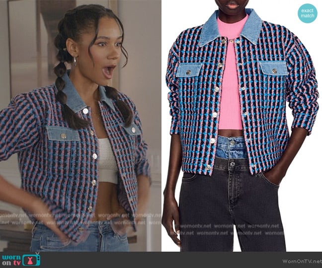 Sandro Gigina Houndstooth Jacket worn by Layla Keating (Greta Onieogou) on All American