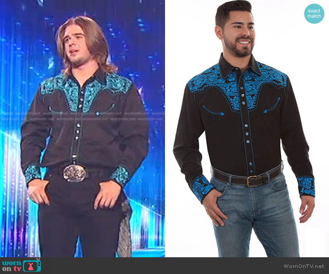 Scully Western Woven Gunfighter Royal Shirt worn by Colin Stough on American Idol