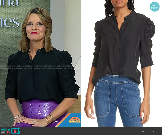 Frame Shirred Sleeve Silk Blouse worn by Savannah Guthrie on Today