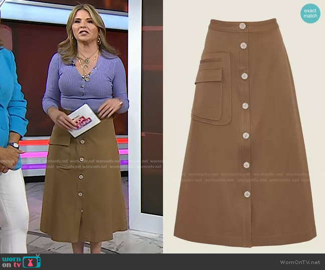 Pearl by Lela Rose Stretch Cotton Button Front Skirt worn by Jenna Bush Hager on Today