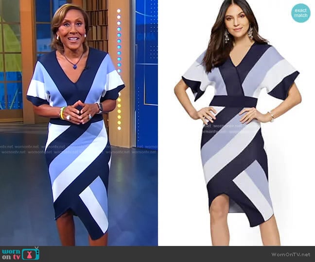 New York & Company Stripe Wrap Sweater Dress worn by Robin Roberts on Good Morning America