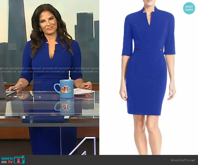 Tahari Notch Collar Bi-Stretch Crepe Sheath Dress worn by Darlene Rodriguez on Today