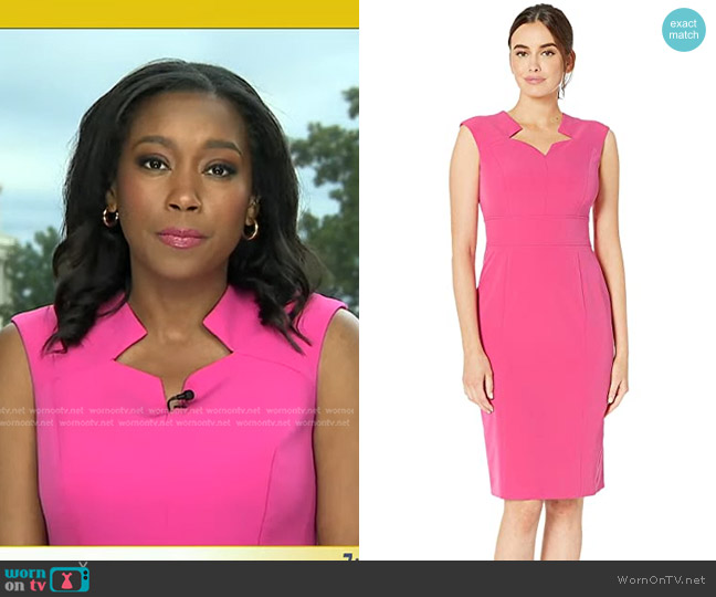 Tahari ASL Cap Sleeve Stretch Crepe Dress with Star Neckline worn by Rachel Scott on Good Morning America