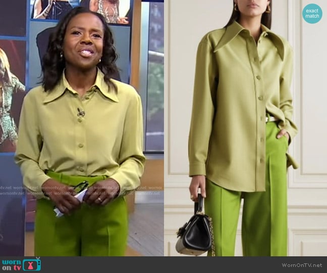 Gucci Twill Shirt In Heecy Green worn by Deborah Roberts on Good Morning America