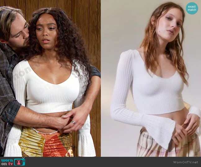 Urban Outfitters Ribbed Bell-Sleeve Sweater worn by Talia Hunter (Aketra Sevellian) on Days of our Lives