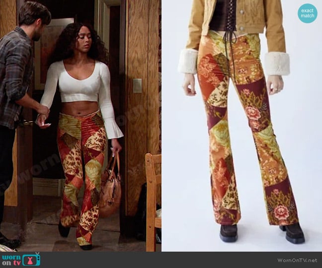 Urban Outfitters Velvet Ruched V-Front Pant worn by Talia Hunter (Aketra Sevellian) on Days of our Lives