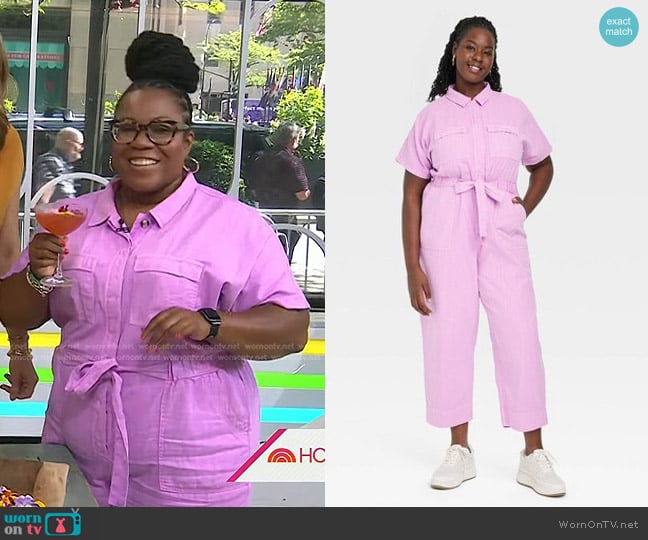 Universal Thread Short Sleeve Button-Front Boilersuit worn by Dominique Charles on Today