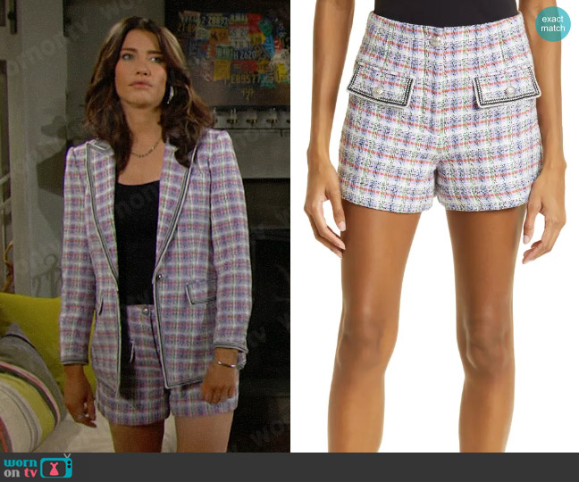 Veronica Beard Inara Tweed Shorts worn by Steffy Forrester (Jacqueline MacInnes Wood) on The Bold and the Beautiful