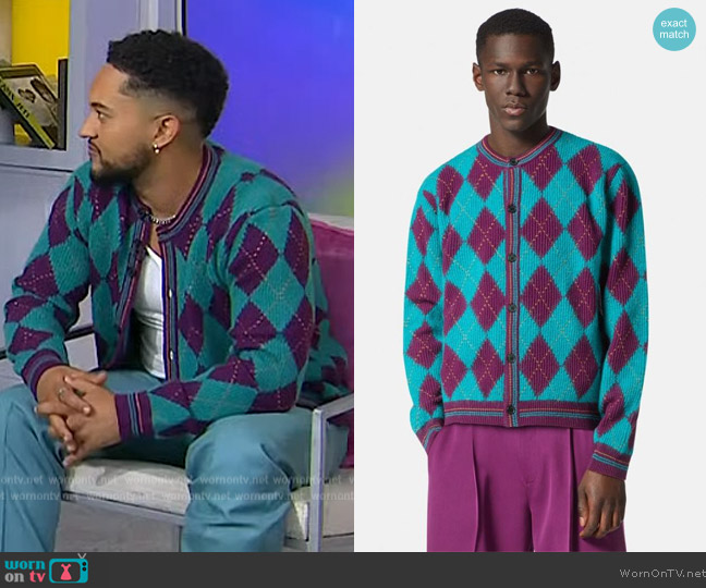 Versace Argyle Knitted Cardigan worn by Tahj Mowry on Today