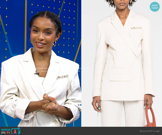 Jacquemus La Veste Tibau Brodée blazer worn by Yara Shahidi on Good Morning America