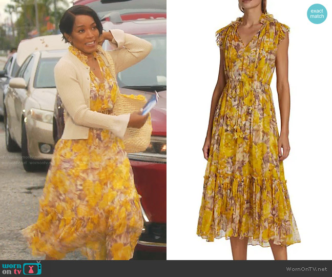 Zimmermann High Tide Floral Silk Tie-Waist Dress worn by Athena Grant (Angela Bassett) on 9-1-1