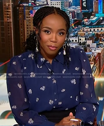 Zinhle Essamuah’s blue floral blouse on NBC News Daily