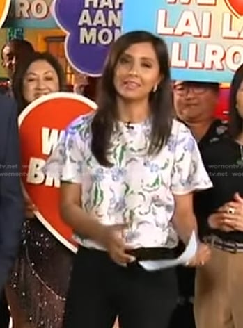 Zohreen Shah’s whtie floral tee on Good Morning America