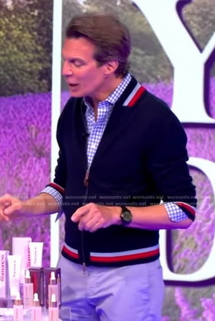 Adam Glassman’s navy striped trim cardigan on The View
