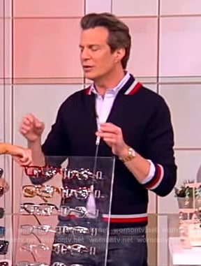Adam Glassman’s navy striped trim cardigan on The View