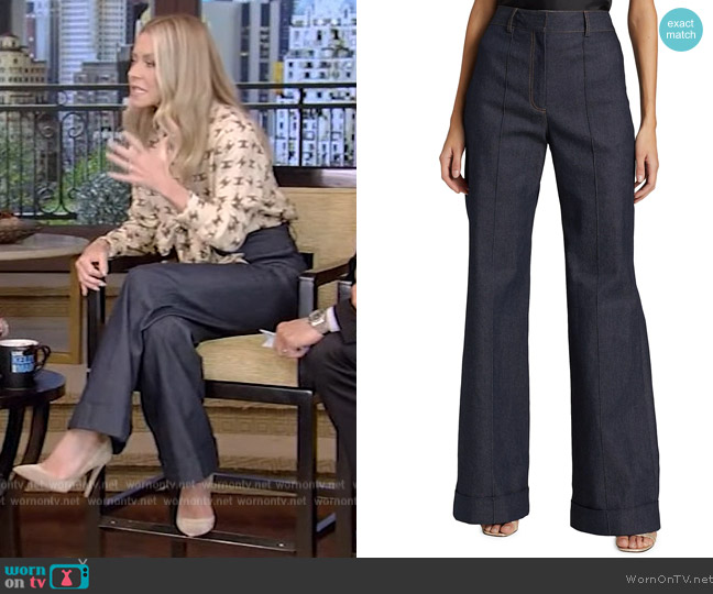 Adam Lippes Wide-Leg Denim Pants worn by Kelly Ripa on Live with Kelly and Mark