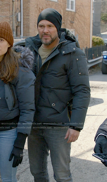 Adam’s grey padded jacket on Chicago PD