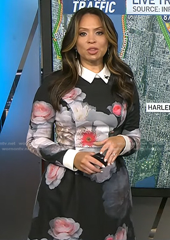 Adelle’s black floral collared dress on Today