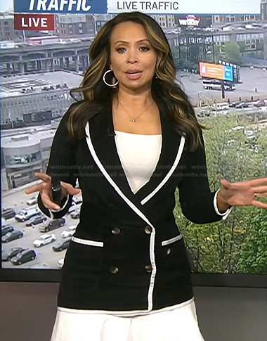 Adelle’s black blazer with white piping on Today