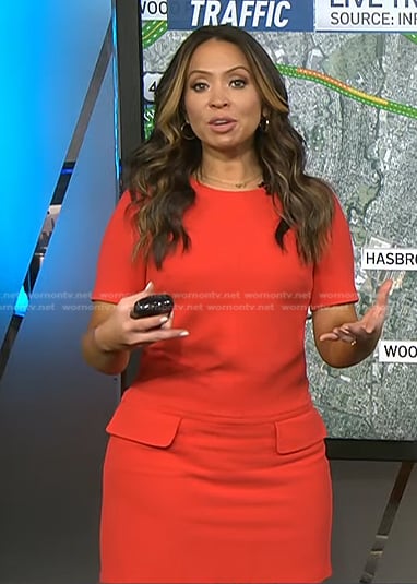 Adelle’s red short sleeve shift dress on Today