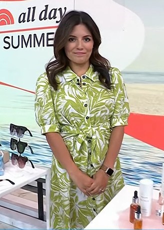 Adrianna’s white and green leaf print dress on Today
