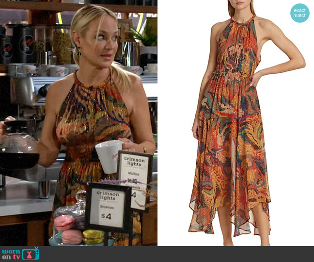 A.L.C. Ellie Dress in Spruce Soleil worn by Sharon Newman (Sharon Case) on The Young and the Restless