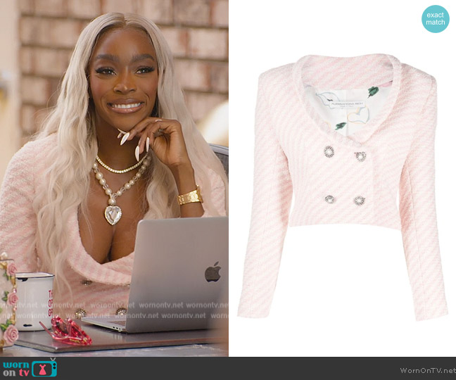 Alessandra Rich Tweed Stripe Jacket worn by Chelsea Lazkani on Selling Sunset