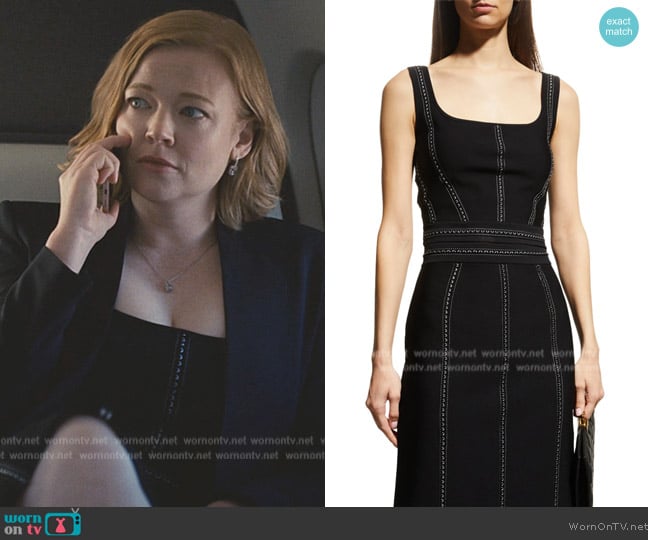 Alexander McQueen Contrast-Stitch Sleeveless Crop Top worn by Shiv Roy (Sarah Snook) on Succession