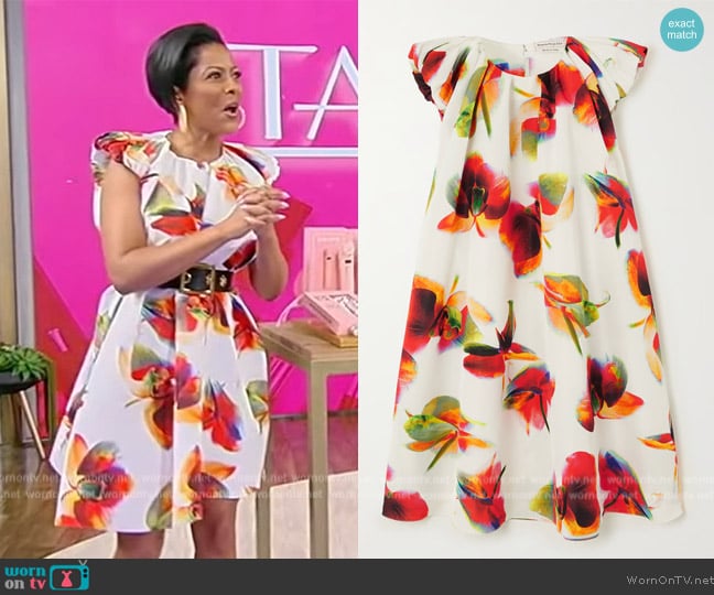 Alexander McQueen Gathered printed faille mini dress worn by Tamron Hall on Tamron Hall Show