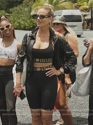 Alexia’s black logo trim sports top and biker shorts on The Real Housewives Ultimate Girls Trip