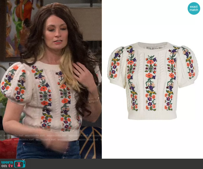 Alice + Olivia Daren Sweater worn by Gemma (Beth Behrs) on The Neighborhood