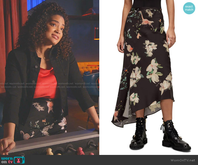 All Saints Luisa Fabia Floral Print Asymmetric Skirt worn by Natalia (Annelise Cepero) on 9-1-1