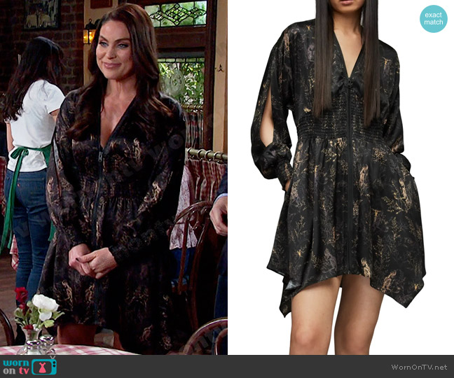 All Saints Nilah Print Split Long Sleeve Satin Minidress worn by Chloe Lane (Nadia Bjorlin) on Days of our Lives