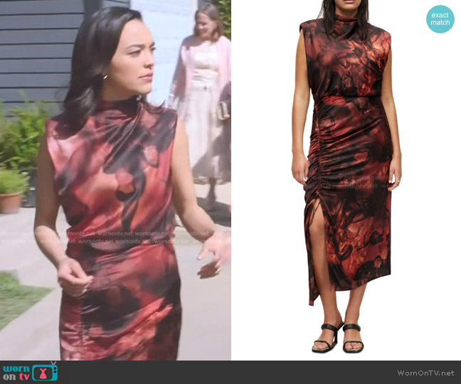 All Saints Isa Claudia Sleeveless Midi Dress worn by Mika Yasuda (Midori Francis) on Greys Anatomy